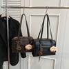 Trendy Vintage Leather Large Capacity Tote Bag with Detachable Plush Charm Pretzel Keychain Spacious Daily Commute Shoulder Bag