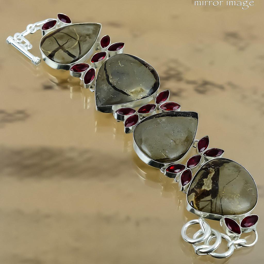 Septarian Gemstone Mozambique Garnet Chain Root Chakra Bracelet Sterling Silver