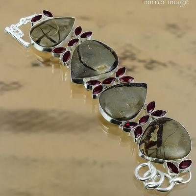 Septarian Gemstone Mozambique Garnet Chain Root Chakra Bracelet Sterling Silver