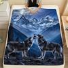 [Cozy Wolf Print Fleece Blanket] Soft Plush Flannel Fleece Blanket with Howling Wolves & Mountain Night Sky Design - All-Season