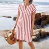 Women's Casual Cotton And Linen Striped Printed Short Sleeved Shirt Dress