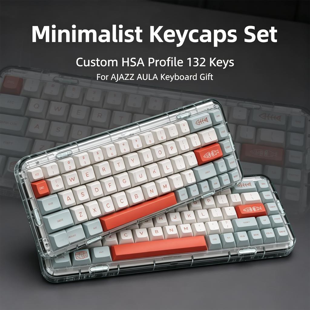 Custom Minimalist HSA Profile PBT Keycaps 132 Keys, Dye-Sublimation, Cherry MX Compatible, for AJAZZ AULA Mechanical Keyboard
