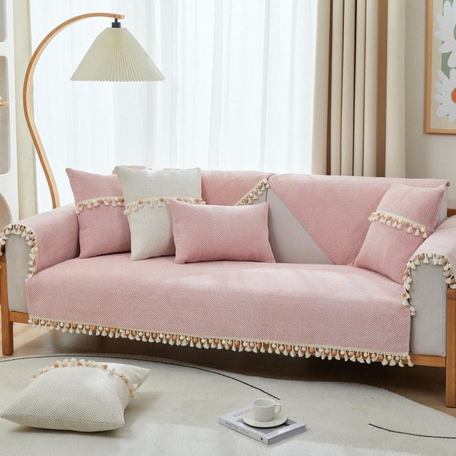 

Бархатные чехлы для диванов с кисточками для диванов, гостиной, L-образный чехол для стула, защита для мебели, нескользящий чехол для дивана, мягкий чехол Cushion cover45x45cm розовый