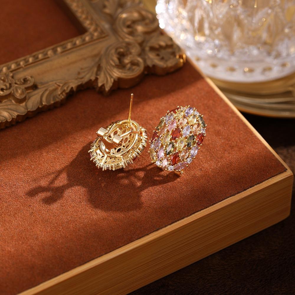 Copper Gilding Colorful Zircon Earring Glaring Ear Drop Elegant Ear Studs  Mom