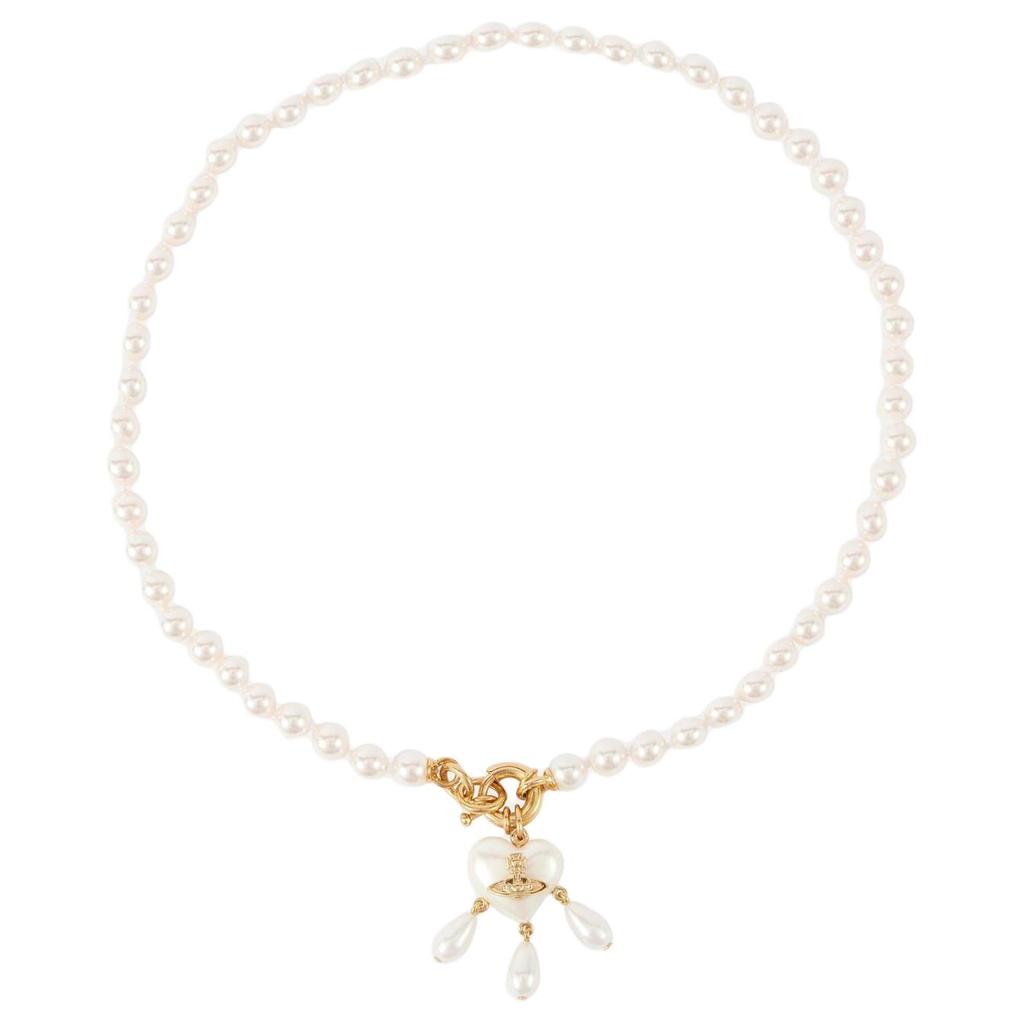 VIVIENNE WESTWOOD Sheryl Heart Pearl Pendant Recycled Brass Glass Pearl Necklace Unisex Necklace Gold 6301012B02R107