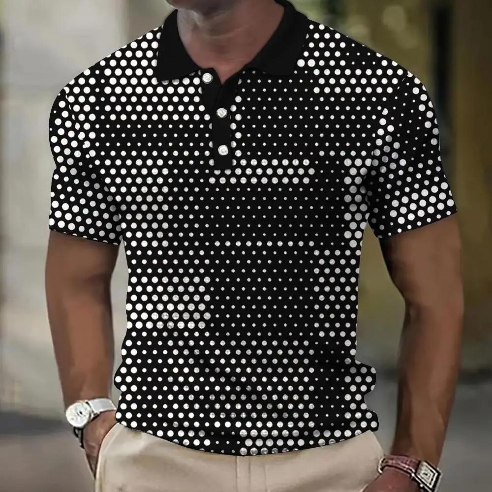 Men's Short Sleeve Polo Shirt with Geometric Pattern, Casual Daily Wear