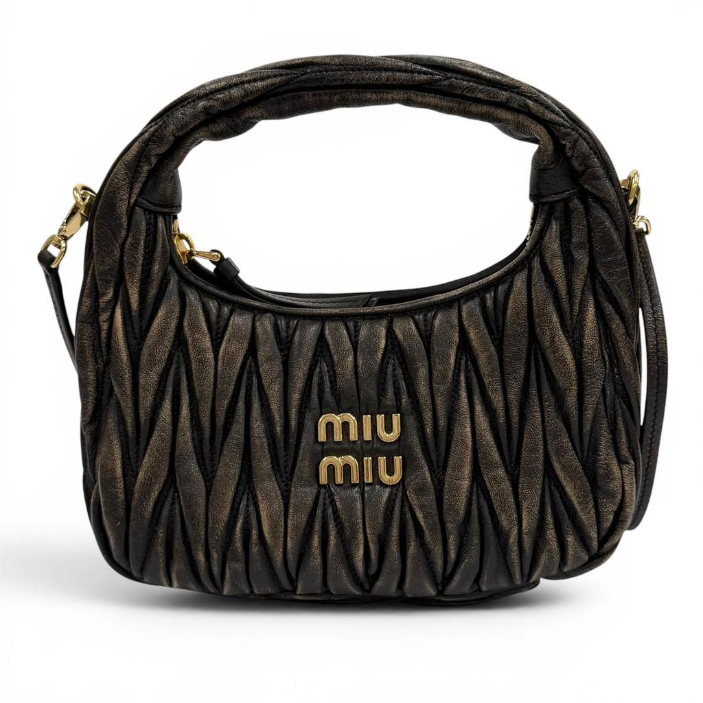Excellent MIUMIU Shoulder Bag Wonder Matelassé Leather Hobo Bag Leather Women Used