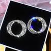 Huitan Luxury Micro Paved Dazzling Crystal CZ Classic Women Stud Earrings Silver Color Twine Round Shape Versatile Lady Jewelry