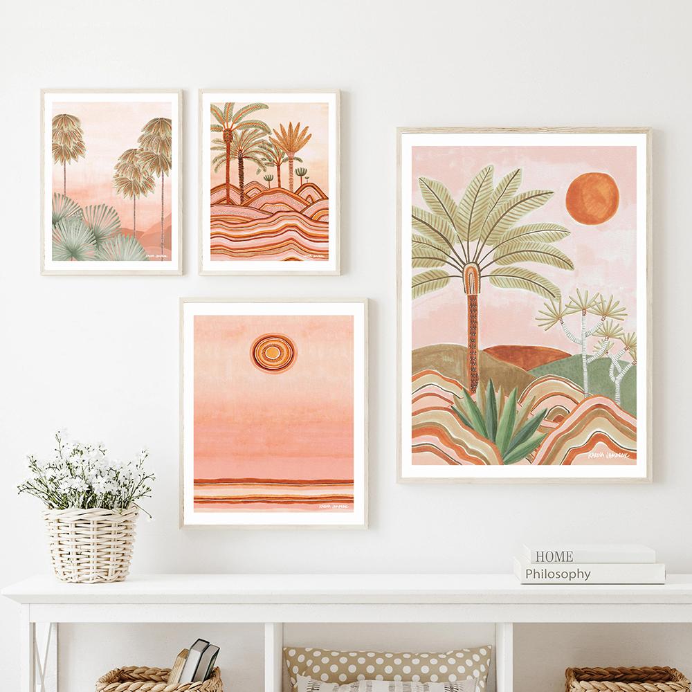 Sun Drenched Bangalow Palm Minimalist Elegant Art Canvas Painting Dusk Pastel Countryside Plains Poster Print Room Home Decor
