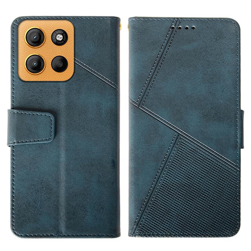 

For Motorola Moto G15 4G Case Leather Wallet Phone Cover Stand Calf Texture Blue