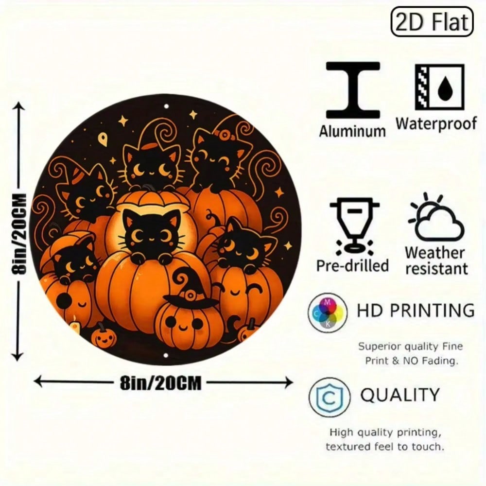 Metal Wall Art Halloween Black Cat Pumpkin Witch Hat Bat Star Decor TYA25418-20X20CM