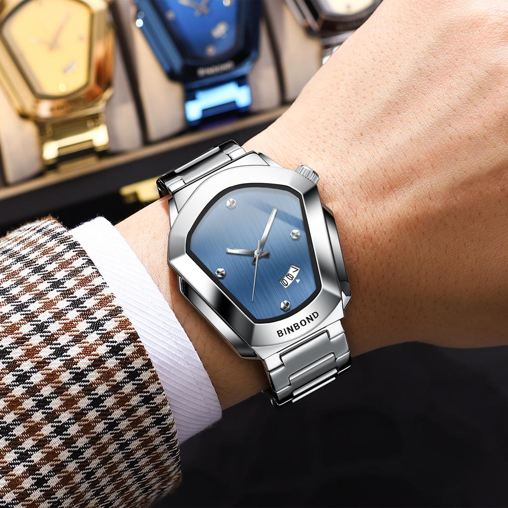 BINBOND Iron Man's Mask Luxury Quartz Watches For Men Luminous Waterproof Precise Men's Watch Stainless Steel Casual Reloj