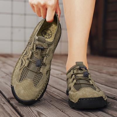 Fashion Breathable Men's Real Leather Sandals Slip On Leisure Mesh Shoes Outdoor Driving Footwear Simple Casual Shoes Hollow Out Sandals