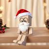 Christmas Shaking Wooden Man Figurine with Santa Hat And Beard Handmade Shaking Feet Wooden Doll with Magnetic Expressions for Car