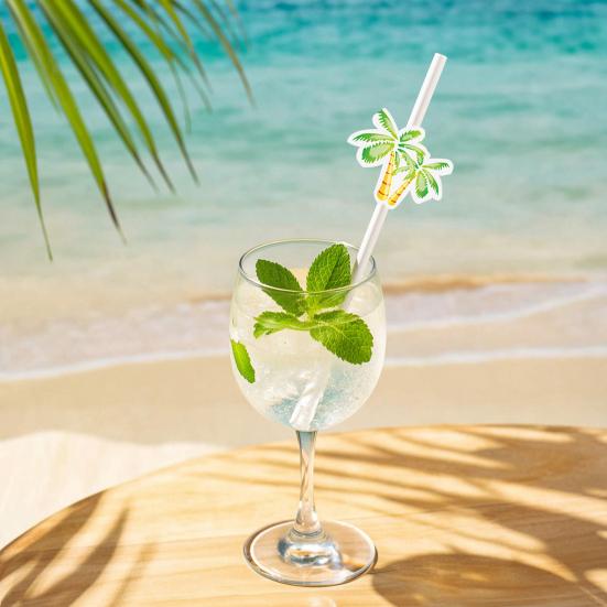 20Pcs Disposable Paper Straws, Hawaiian Palm Tree Party Drink Straws, Cocktail Paper Straws, Green Coconut Summer Decor