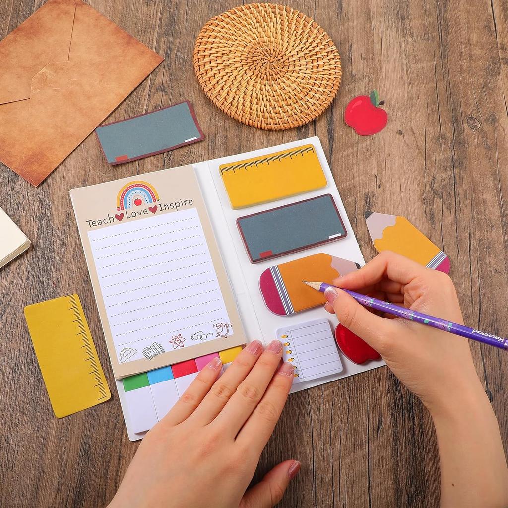 Teacher Appreciation Gifts-Teaching is A Work of Heart Sticky Notes Set Fun Self-Stick Note Pads Writing Notes School Office Supplies Suitable for