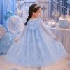 Sequined Children Cloak Mesh Girls Hooded Cloak Elegant Snow Princess Cape  Birthday Party