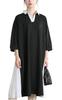 Plus Size Long Skipper Shirt Black [Gold Japan] Women's Knee-Length Dress, Striped, Stretchable, Summer, Autumn, Spring, Cast-5566001, 5L,