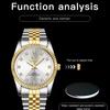 OPK 6027 Mens Quartz Golden Watch Rhinestone Stainless Steel  Waterproof Fashion Business Watches for Men Multiple Colors