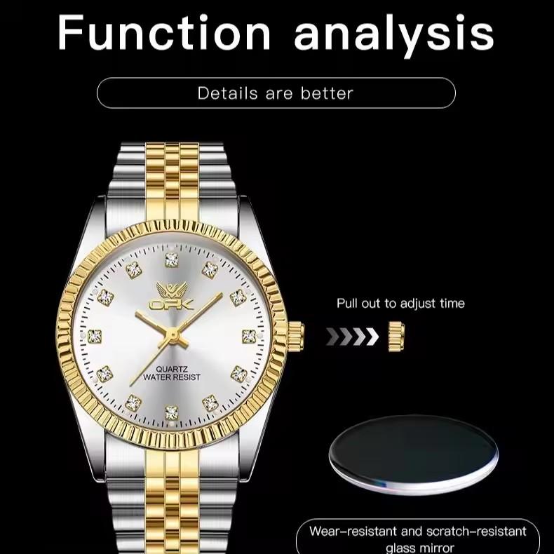 OPK 6027 Mens Quartz Golden Watch Rhinestone Stainless Steel  Waterproof Fashion Business Watches for Men Multiple Colors