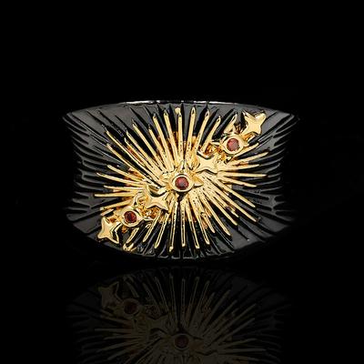 Exquisite Creative Blooming Flowers Stop Butterfly Ring Black Gold  Silver Jewelry Luxury Red Shiny Zircon Ladies Ring