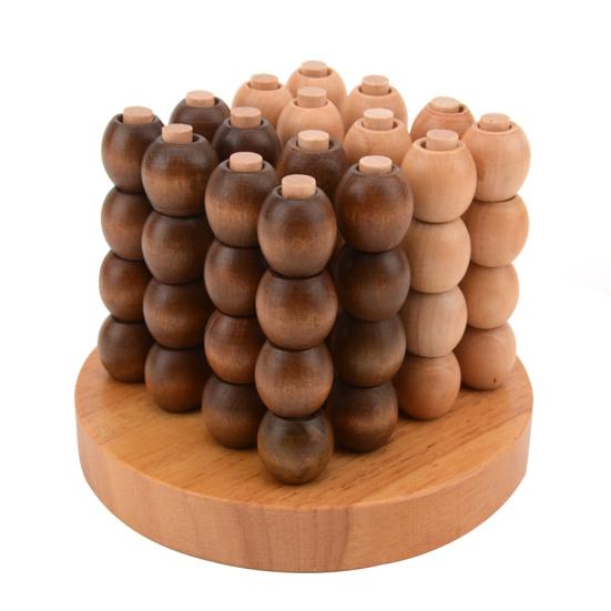Adult Child Educational Game Wooden 3D Connect Four Chess Spatial Thinking Toy