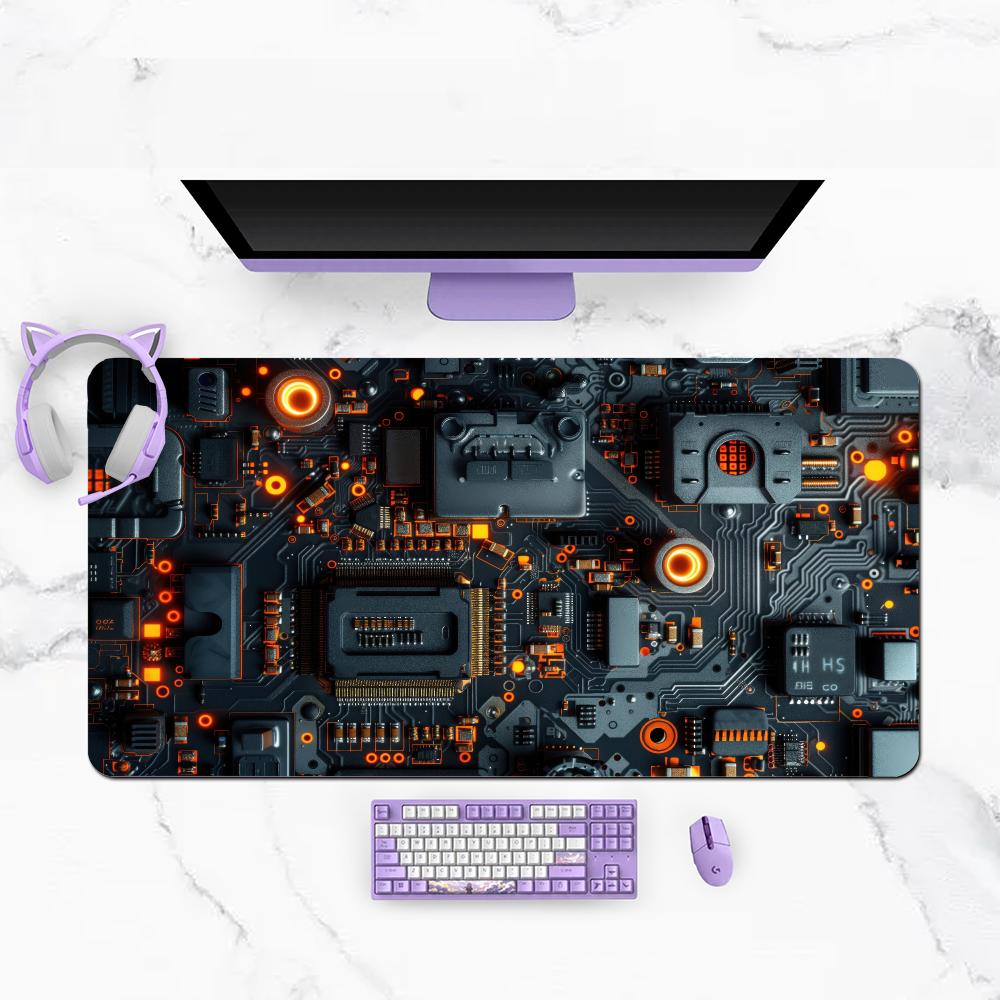 Sci Fi Circuit Tech Panel Large Size Mouse Pads Table Mat Improves Control Smoothness During Bedroom Laptop Manipulation