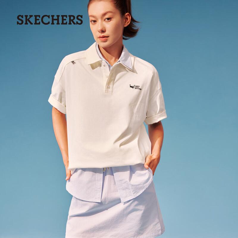 Унисекс хлопковая вязаная футболка-поло с коротким рукавом Skechers L226U030 M зефирный белый