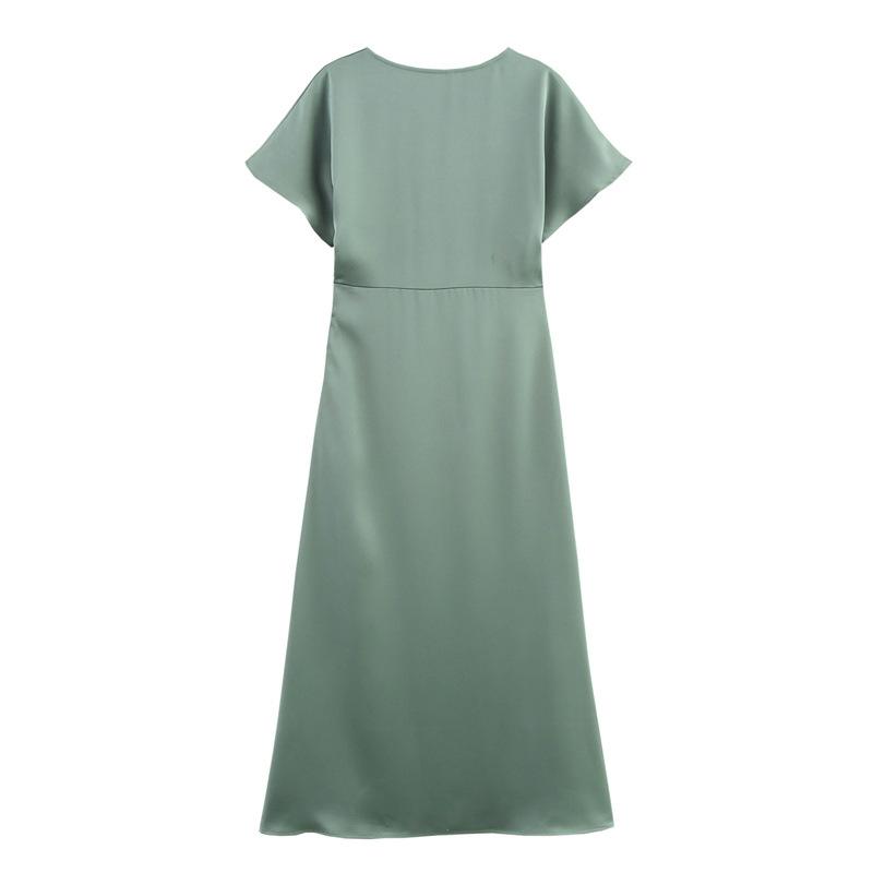 Saténové dlouhé šaty dámské černé drapované midi šaty dámské elegantní párty šaty krátký rukáv šik šaty