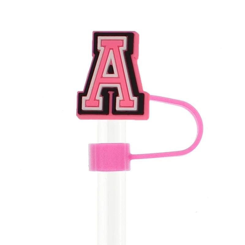 1PC Pink Letter PVC Straw Covers Cap Compatible For Most 30&40Oz Cup 10mm Straw Toppers Reusable Splash Proof Straw Caps