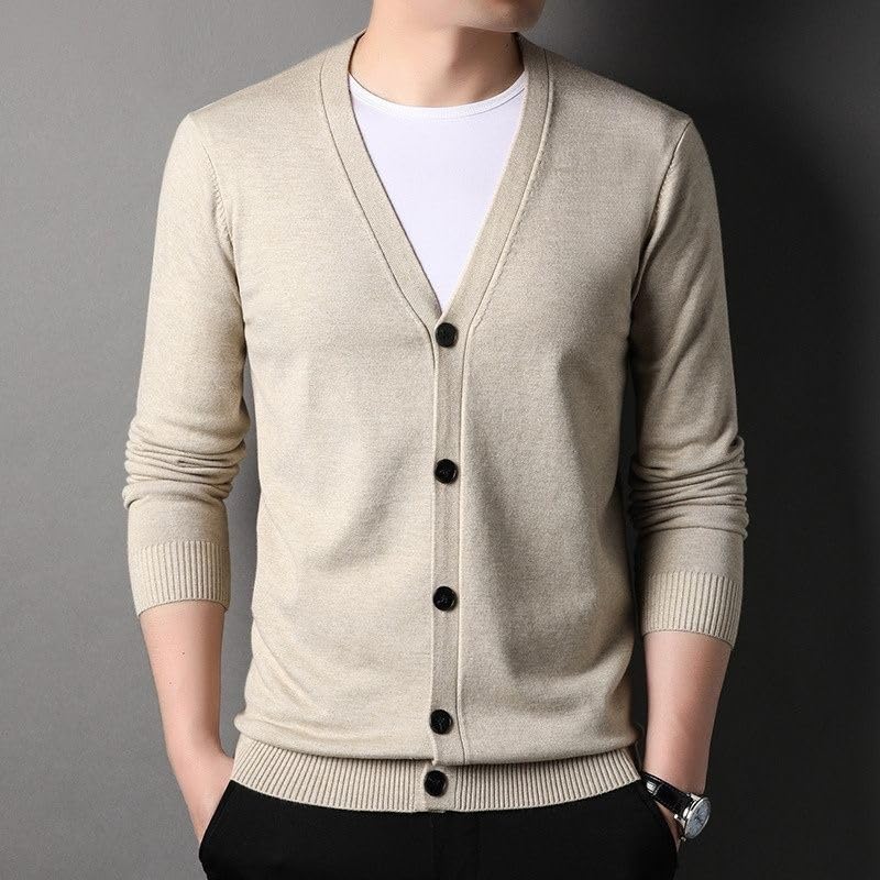 Business Knit Cardigan for EMY-li Men's Fall/Winter (Camel, XL)