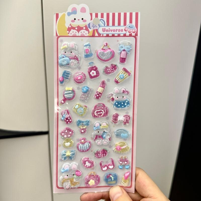1/4Pcs Cute Bear Rabbit 3D Relief Stickers Cute Aesthetic Stickers Cartoon Creative Stickers Diy Decoration Stickers