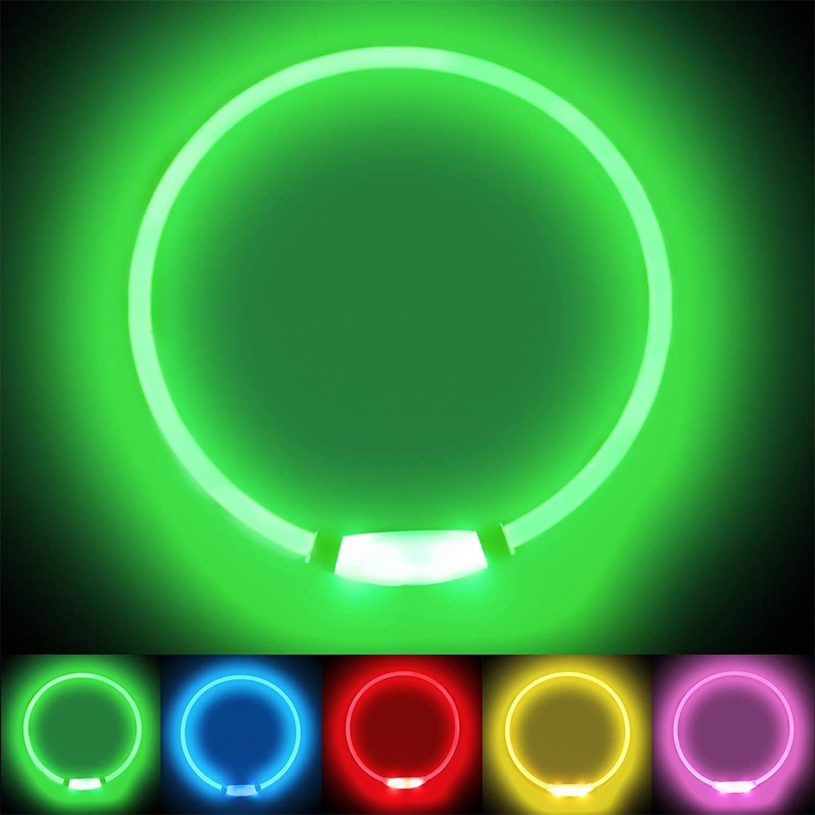 LED Dog Collar, USB Rechargeable Light Up Safety Necklace for Pets, Adjustable Waterproof Glow in the Dark Collar зелёный