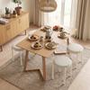 Stackable Stools, Set of 4, Round, Padded Seat, No Backrest, 45 x 45 x 47.5 cm, Cream