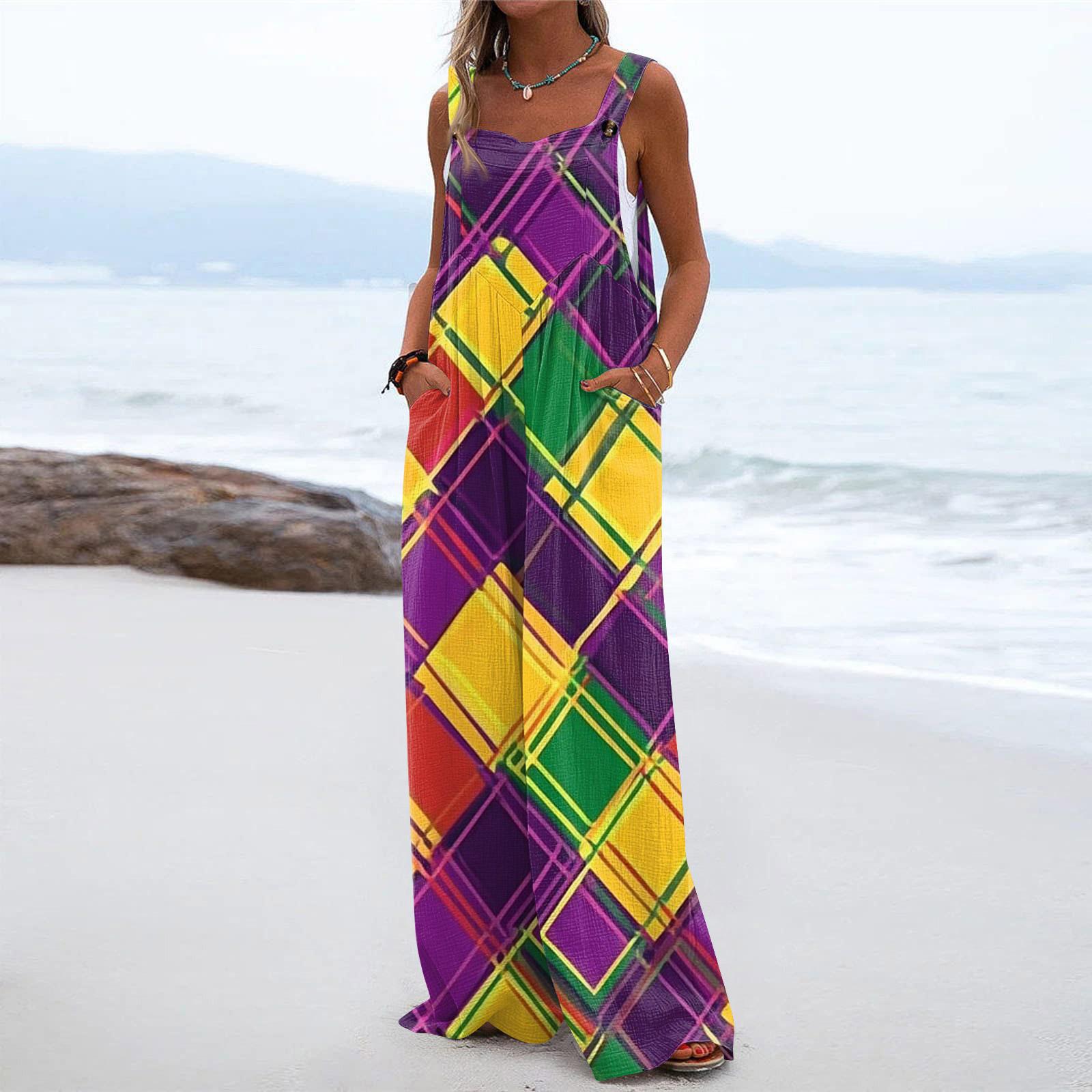 

Широкий комбинезон для женщин, повседневный свободный комбинезон без рукавов с принтом и пуговицами, длинные брюки, комбинезон с карманами XXL