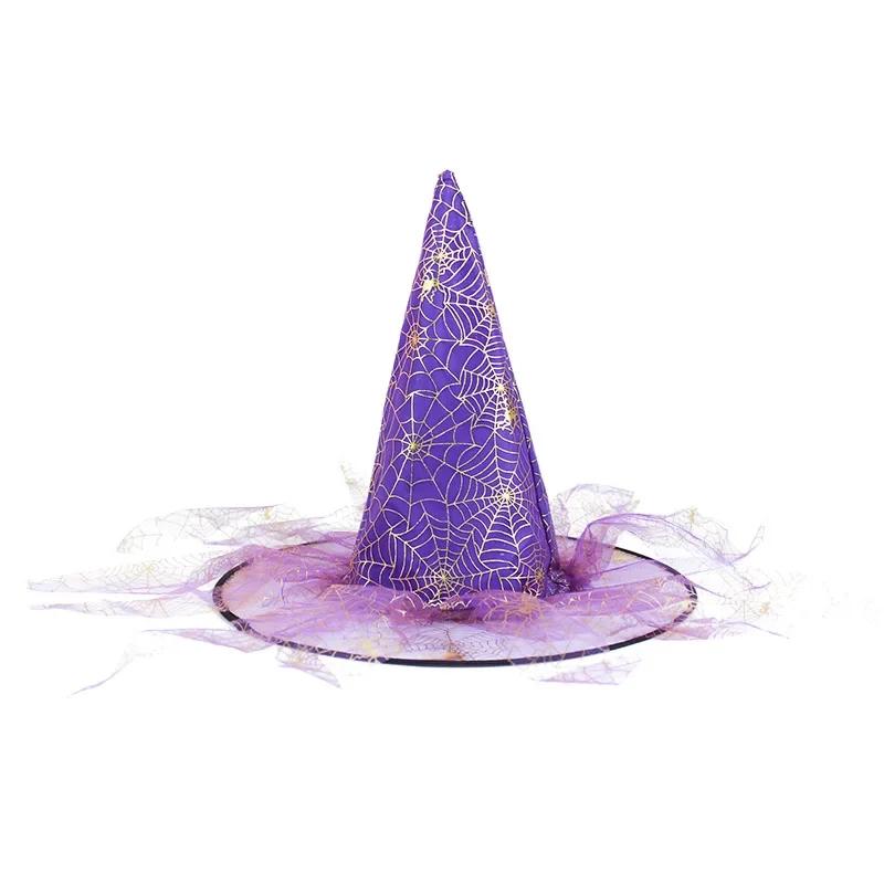 Halloween Witch Hats With Spider Web Veil For Women Costume Party Hats Wizard Hat Magican Halloween Headdress Party Caps Favors