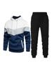 2026 Men's Three-Color Patchwork Hoodie: Trendy Versatile Casual Sports Sweatshirt Set