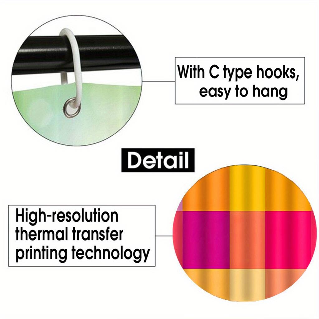4pcs Creative Grid Shower Curtain Set with 12 Hooks - Shower Curtain, Bath Mat, Toilet Seat Cover And U-Shaped Rug - Machine