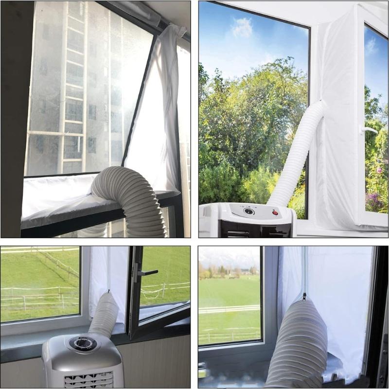 Waterproof Air Lock Window Seal Set Portable Air Conditioning Window Sealing Cloth Insulation Curtain with Zippers