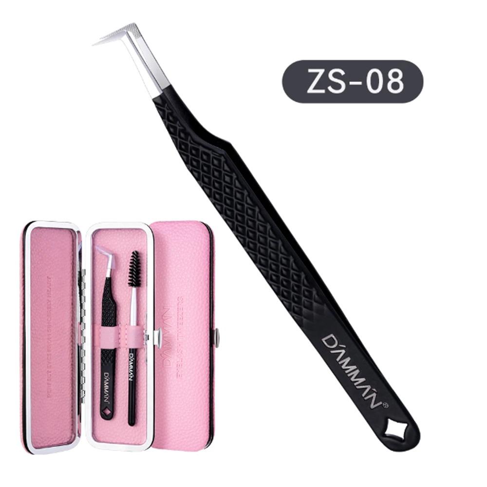 Large Flat Clamp Head Eyelash Tweezer Fiber Tip Anti-slip Grid Eyelash Extensions Tweezers Black Color Makeup Tools