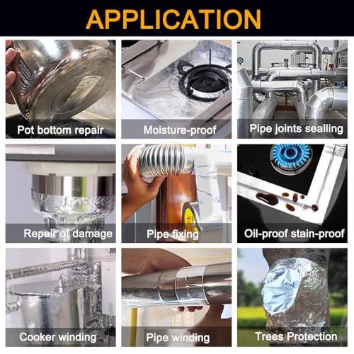 High-strength aluminum foil tape 2 inches wide 65 feet long waterproof high temperature pipe repair sealing tape Silver 2 rolls