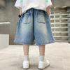 Tween Boy Casual Denim Shorts for Summer Kids Vintage Capris Denim Pants Teens Child Loose Style Knee Length Jeans 5-14Y
