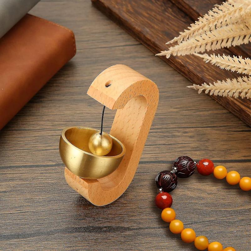 Shopkeepers Bell For Door Opening, Magnetic Attached Wood Doorbell Golden Decorative Entry Door Chime With Brass Bell