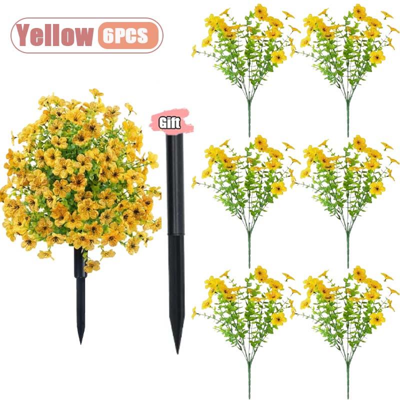

6PCS Multi Scene Artificial Flowers Outdoor UV Resistant Silk Violet Faux Eucalyptus Plants Indoor Garden Porch Home Decor