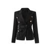 Blazer da Ufficio Stile Classico Bianco Nero da Donna con Tasche e Cintura
