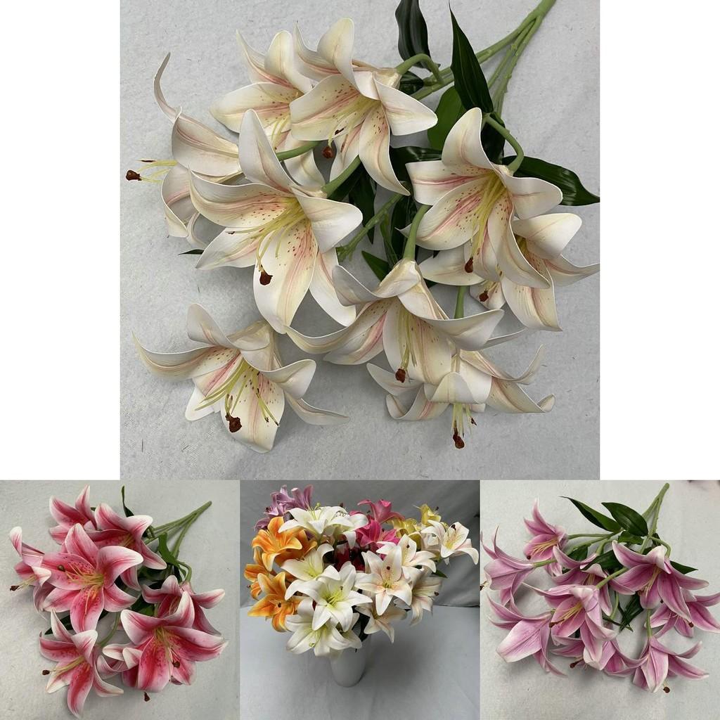 9 Flowers Artificial Stems Pu Material 3d Simulation Lilies Wedding Decor Home