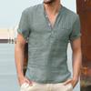 Men's Cotton Linen Short Sleeve Stand Collar Shirt