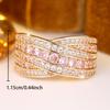 European and American Style Layered Pink Diamond Ring Multi-track Interlocking Design with Densely Set Cubic Zirconia, a Luxurious and Versatile