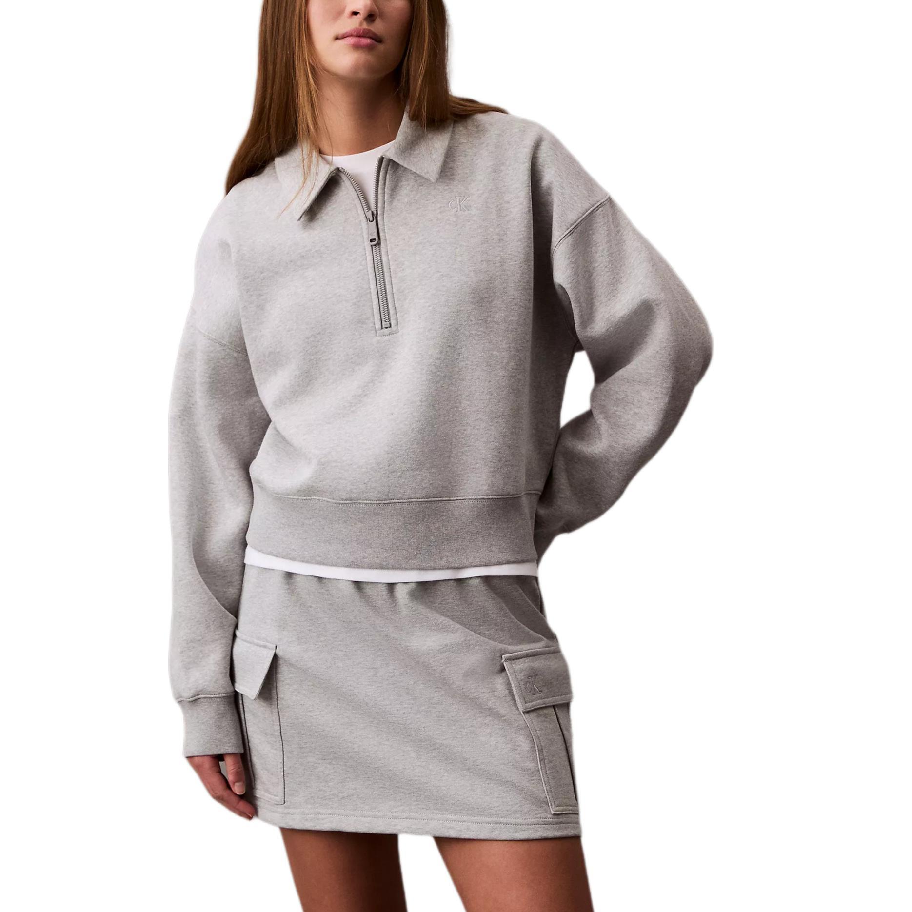 

Calvin Klein Casual Polo Loose Shoulder Long Sleeve Sweatshirt Women sweatshirt Gray 47A232G-030 L