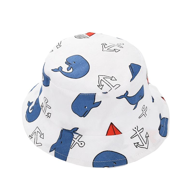 1 Piece Cotton Breathable Kids Fisherman Hat 0-4 Years Cartoon Printing Whale Baby Bucket Hat Infant Toddle Sun Hat
